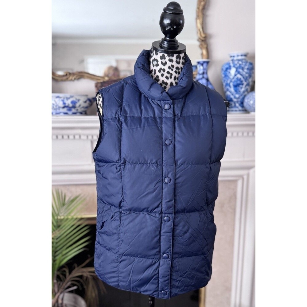 LANDS END WOMAN QUILTED DOWN PUFFER VEST size L INSULATED Snap Close Blue